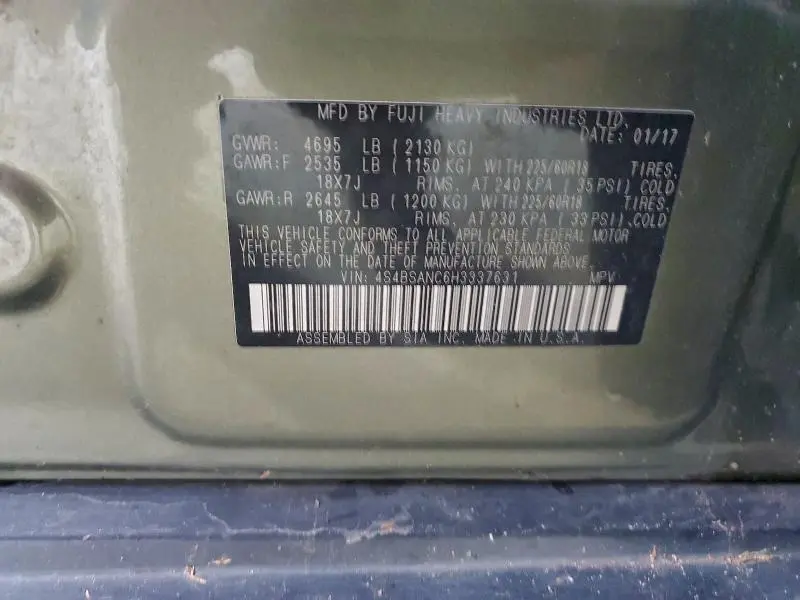 2017 SUBARU OUTBACK 2.5I LIMITED  