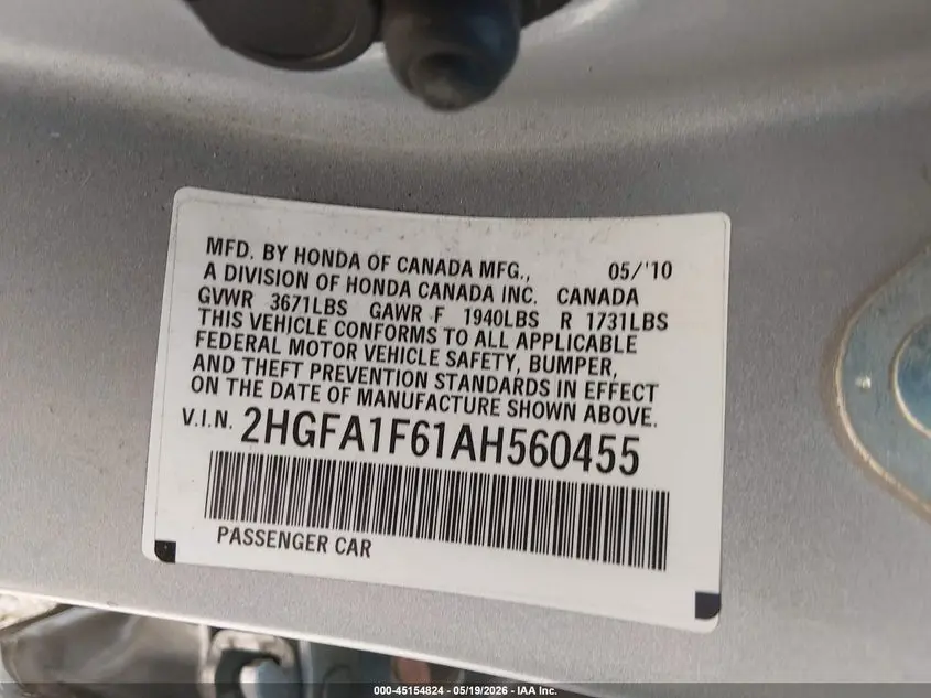 2010 HONDA CIVIC LX-S