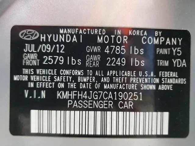 2012 HYUNDAI AZERA GLS  