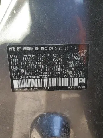 2019 HONDA FIT EX  