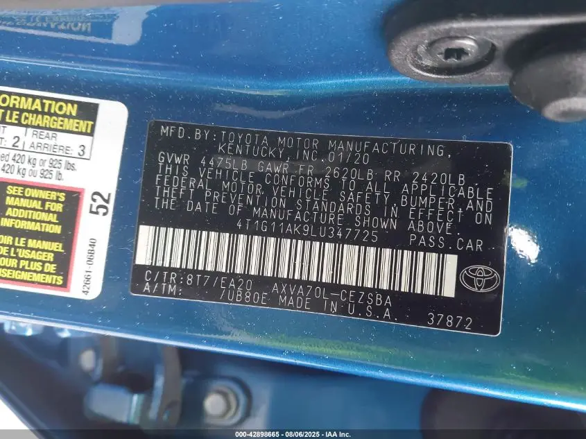 2020 TOYOTA CAMRY SE