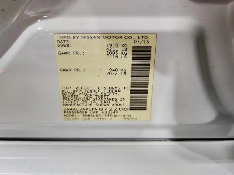 2015 NISSAN ALTIMA 2.5 SL  