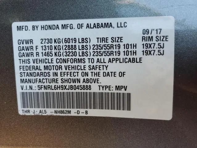 2018 HONDA ODYSSEY ELITE  