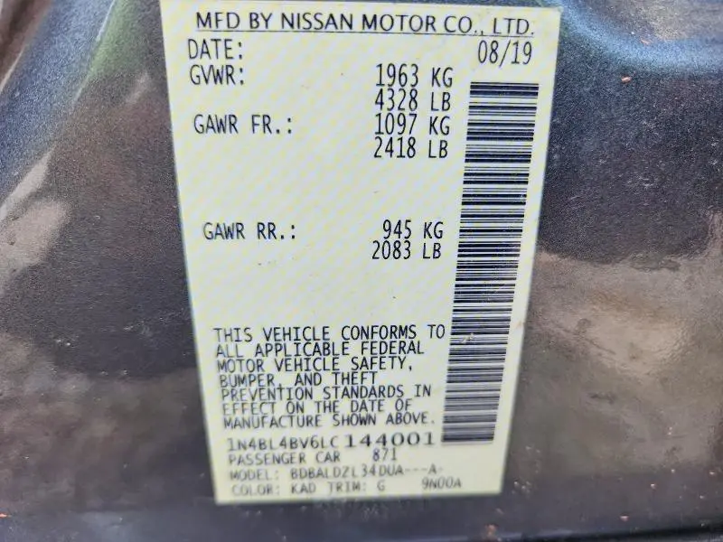 2020 NISSAN ALTIMA S  