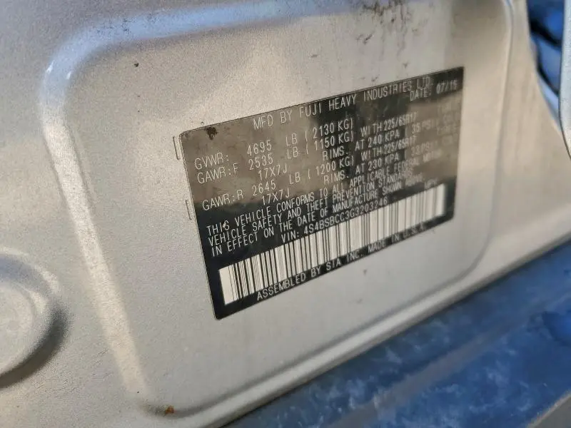 2016 SUBARU OUTBACK 2.5I PREMIUM  