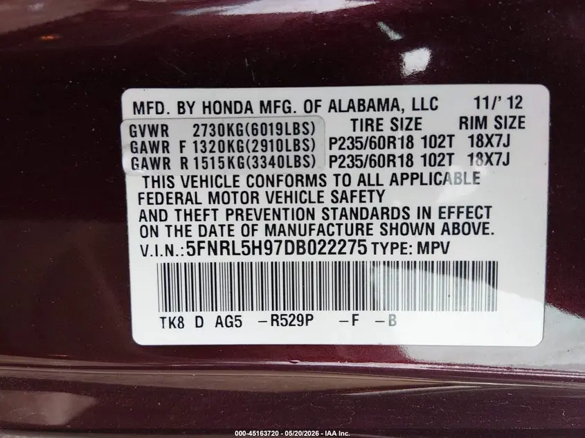2013 HONDA ODYSSEY TOURING/TOURING ELITE