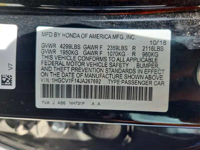 2018 HONDA ACCORD LX  