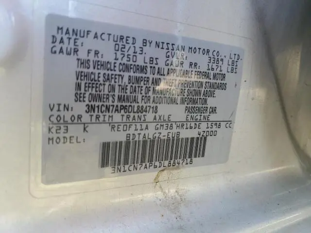 2013 NISSAN VERSA S  