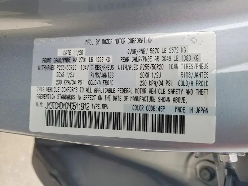 2021 MAZDA CX-9 GRAND TOURING  