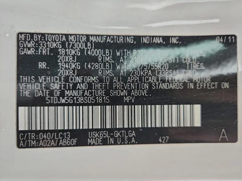 2011 TOYOTA SEQUOIA LIMITED  