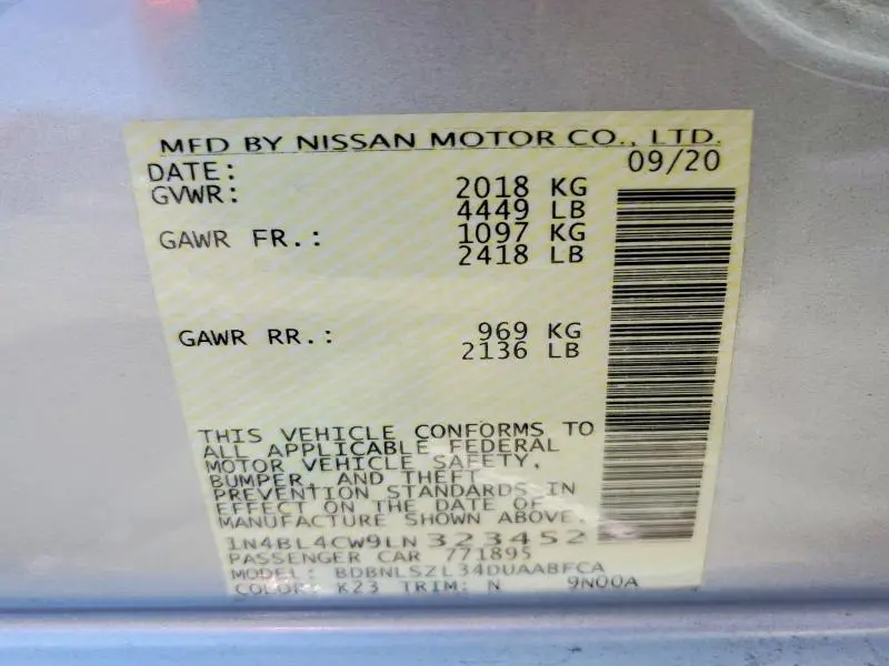 2020 NISSAN ALTIMA SR  