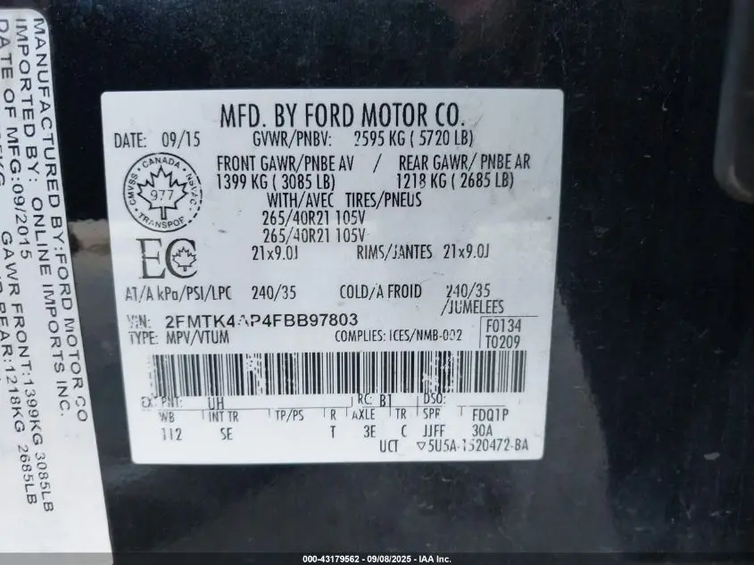 2015 FORD EDGE SPORT