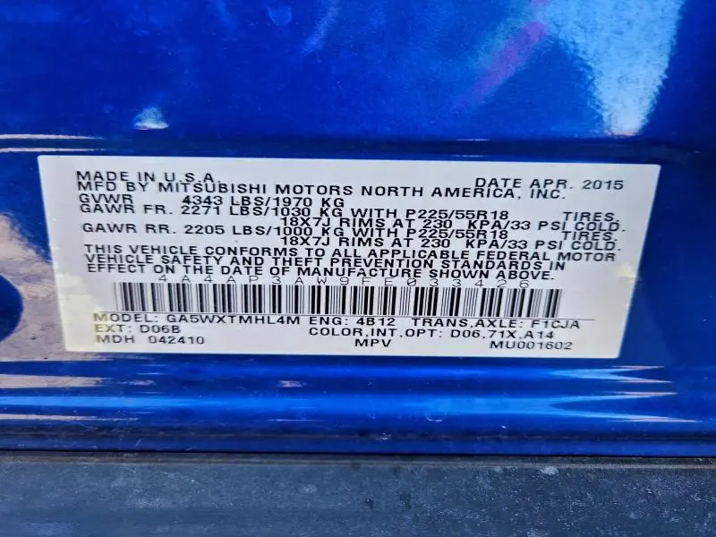 2015 MITSUBISHI OUTLANDER SPORT ES  