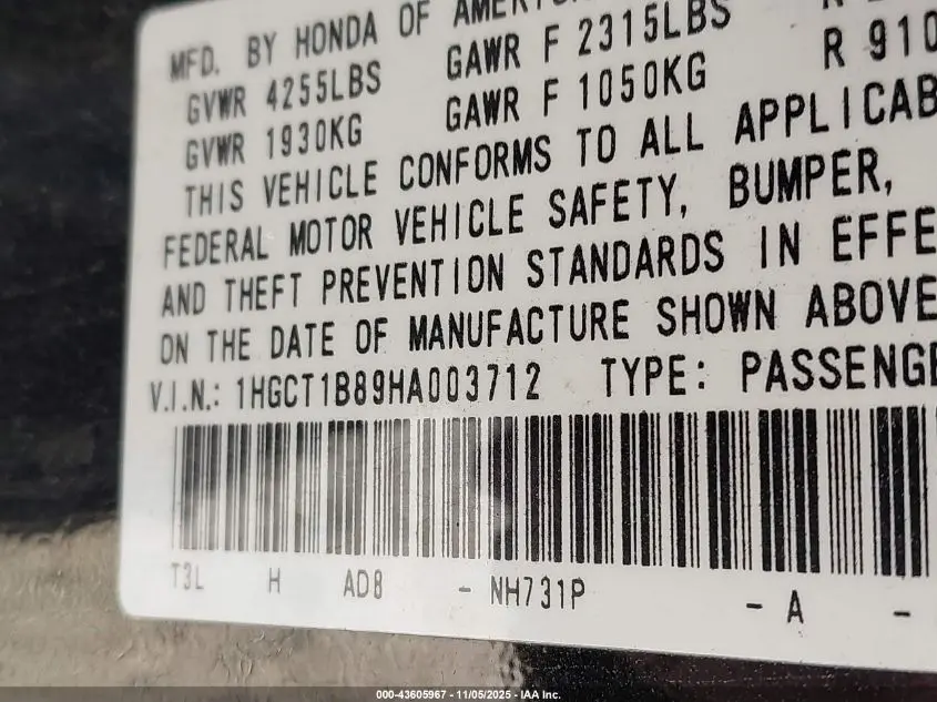 2017 HONDA ACCORD EX-L