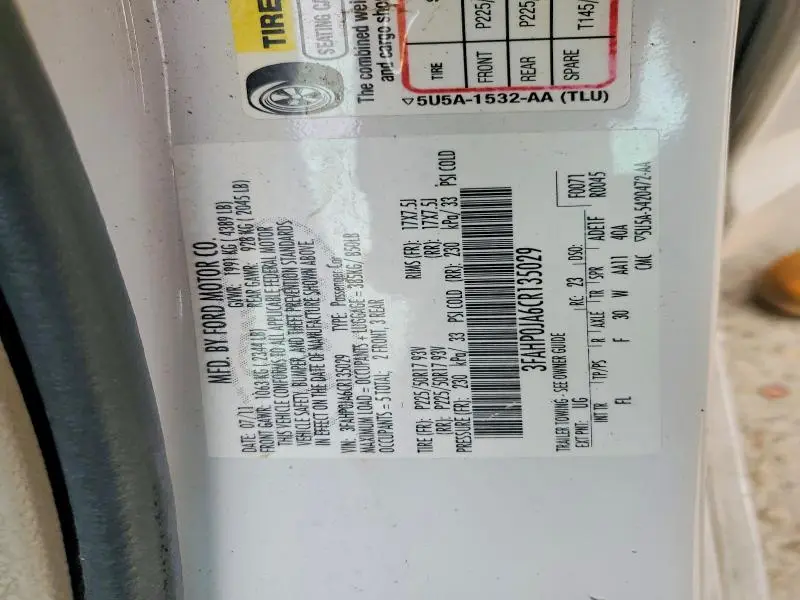 2012 FORD FUSION SEL  