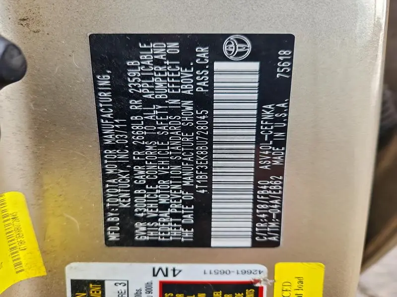 2011 TOYOTA CAMRY BASE  