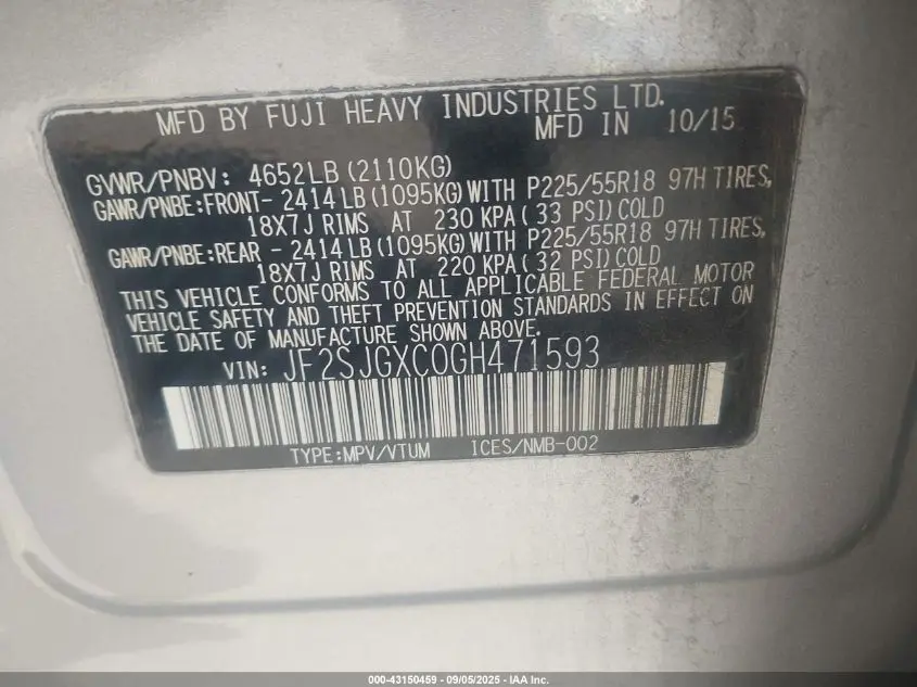 2016 SUBARU FORESTER 2.0XT TOURING