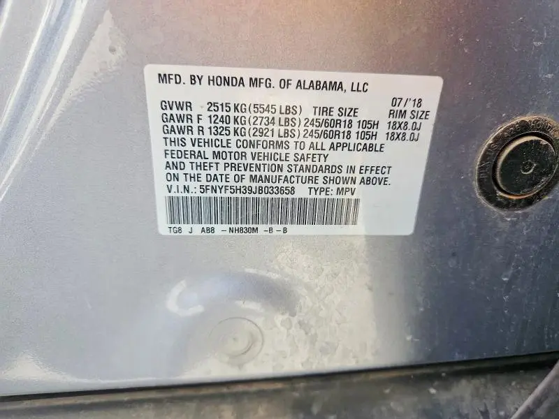 2018 HONDA PILOT EX  