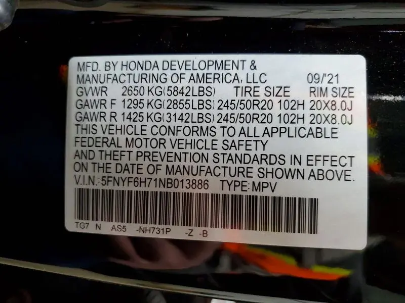 2022 HONDA PILOT BLACK  