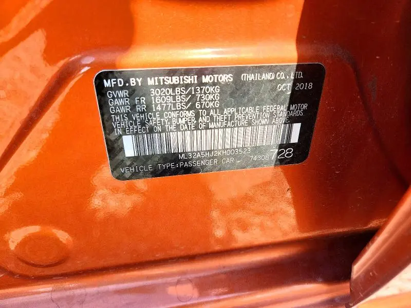 2019 MITSUBISHI MIRAGE LE  