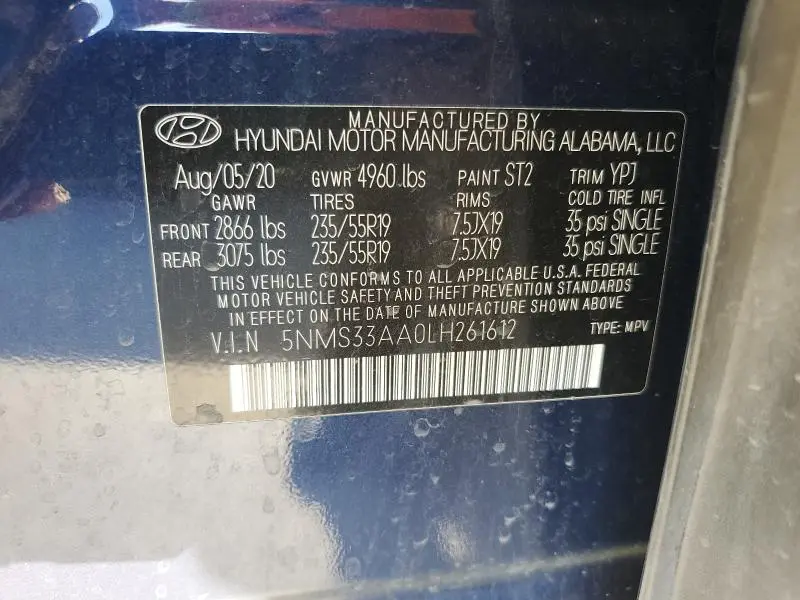 2020 HYUNDAI SANTA FE SEL  