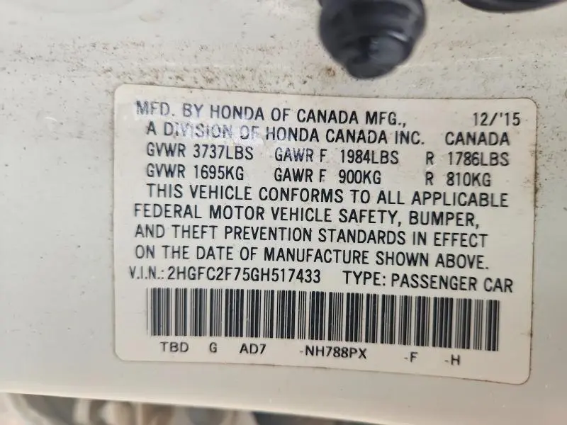 2016 HONDA CIVIC EX  