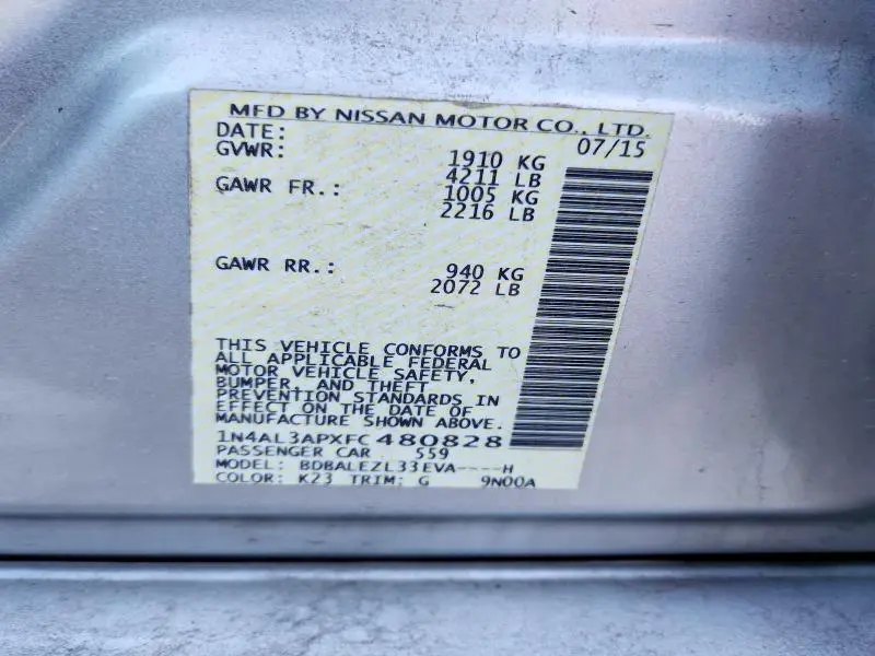 2015 NISSAN ALTIMA 2.5 S  