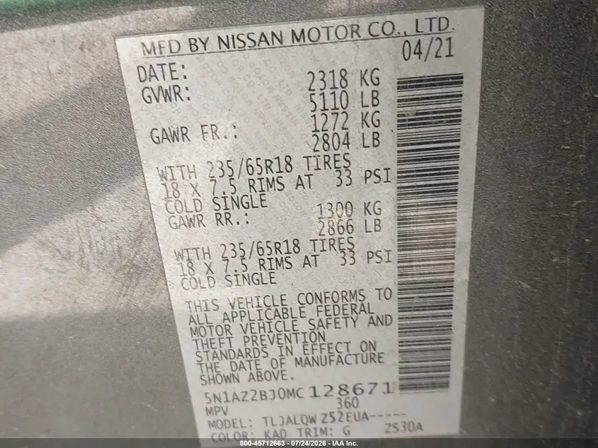 2021 NISSAN MURANO SV FWD
