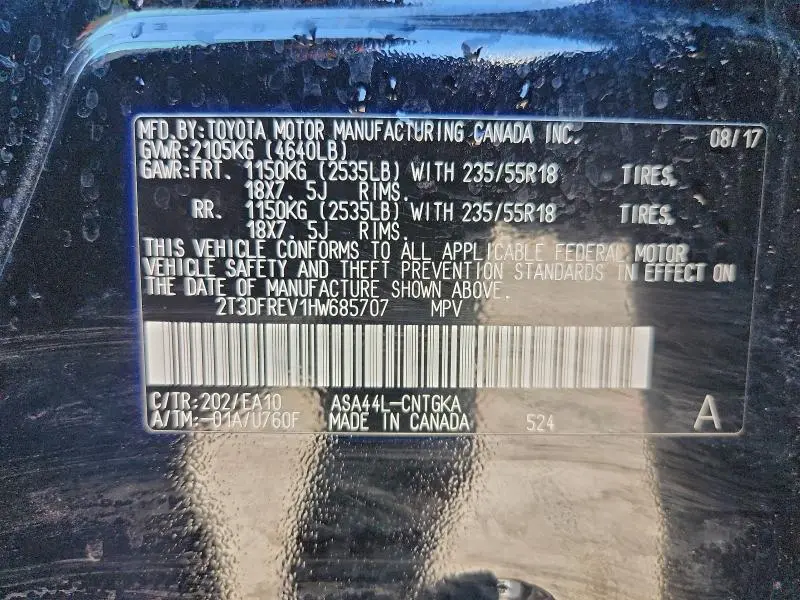 2017 TOYOTA RAV4 LIMITED  