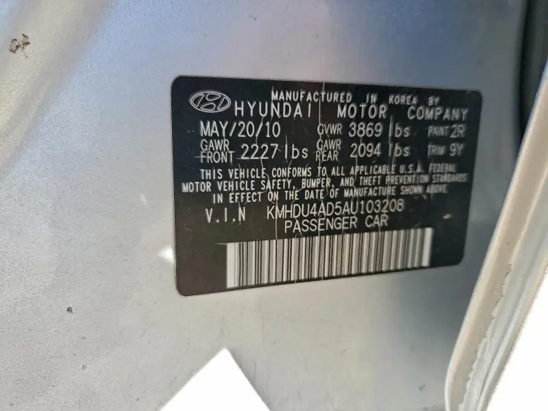 2010 HYUNDAI ELANTRA BLUE  