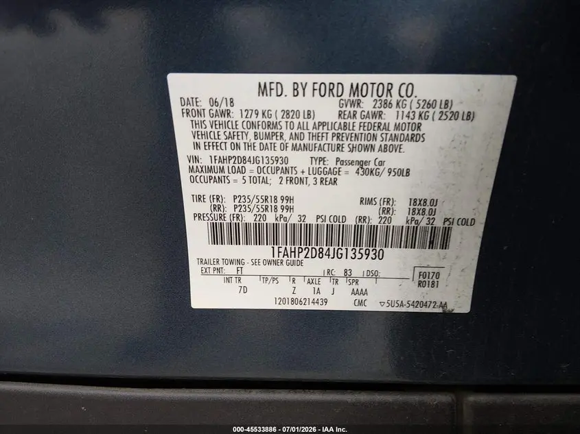 2018 FORD TAURUS SE