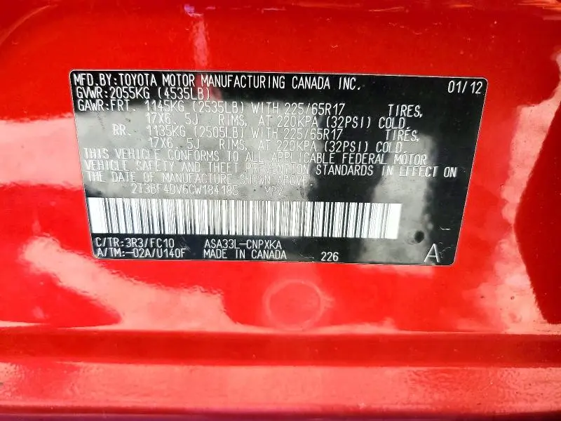 2012 TOYOTA RAV4 BASE  