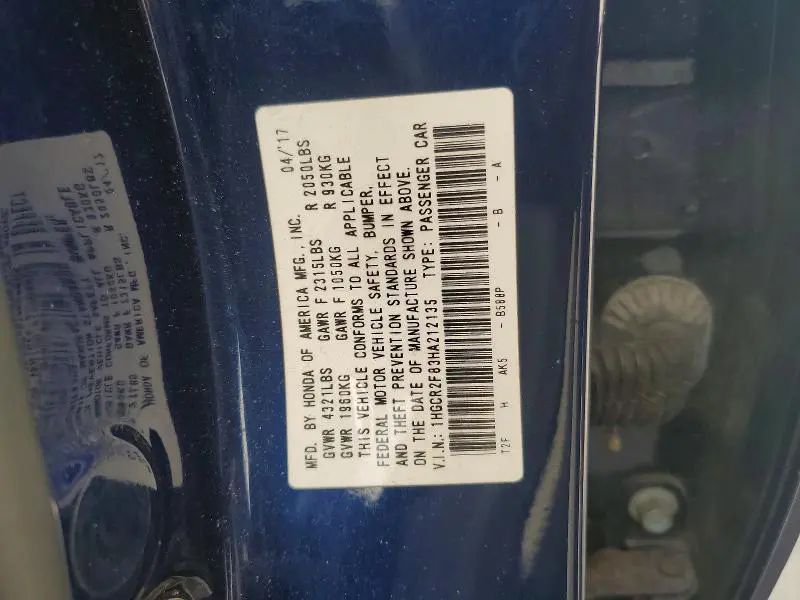 2017 HONDA ACCORD EXL  