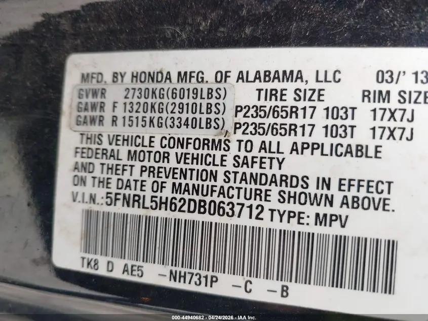2013 HONDA ODYSSEY EX-L