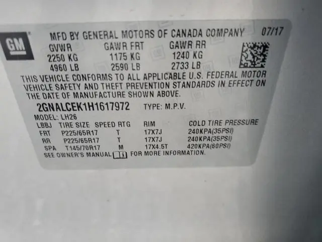 2017 CHEVROLET EQUINOX LT  