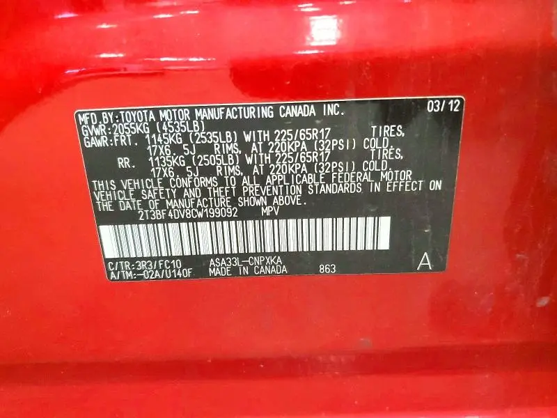2012 TOYOTA RAV4 BASE  