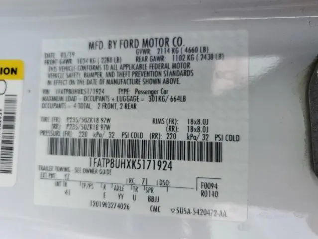 2019 FORD MUSTANG   