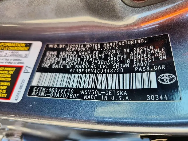 2012 TOYOTA CAMRY SE  