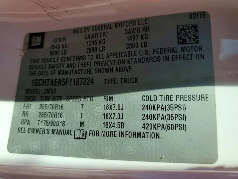 2015 CHEVROLET COLORADO   