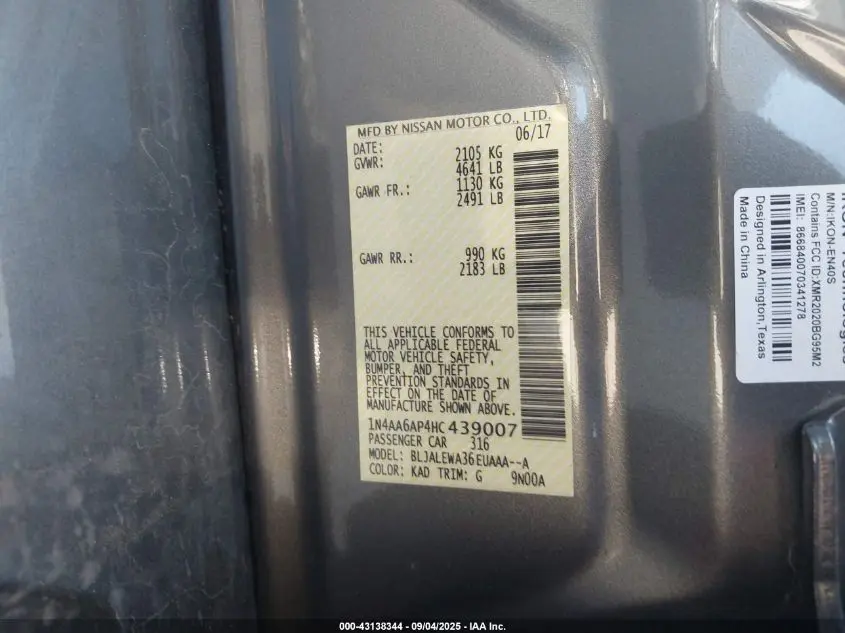 2017 NISSAN MAXIMA 3.5 SL