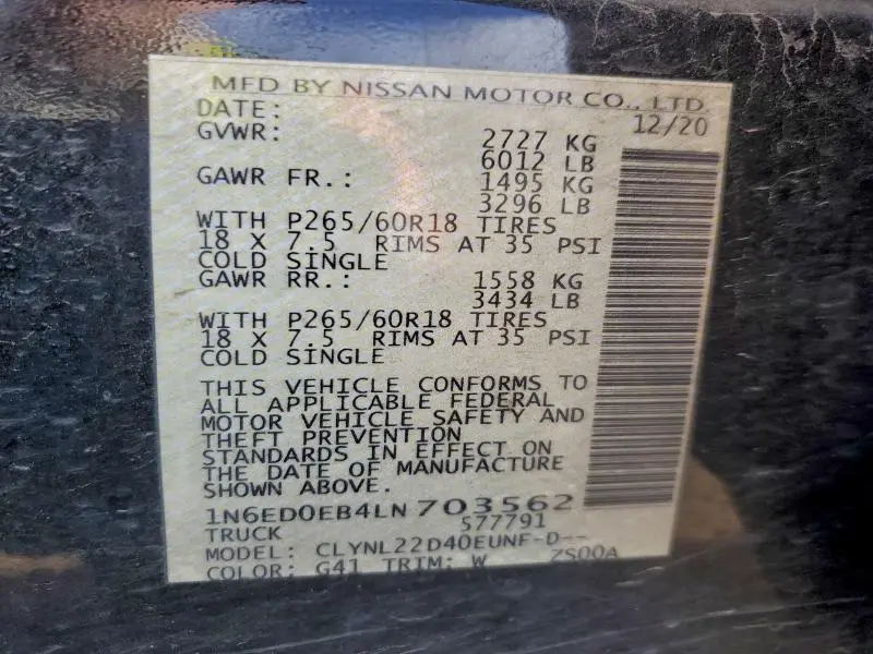 2020 NISSAN FRONTIER S  