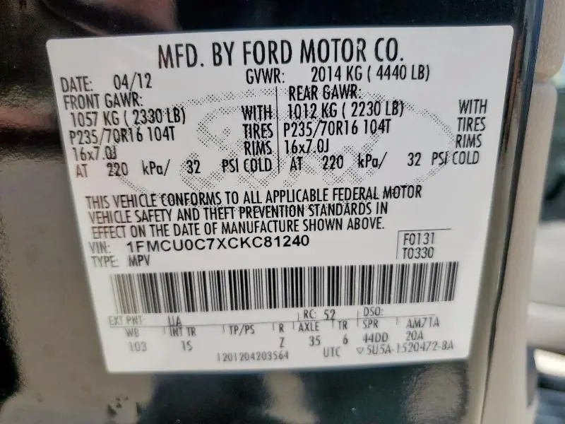 2012 FORD ESCAPE XLS  
