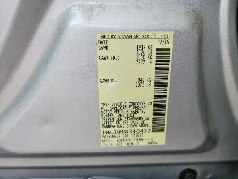 2016 NISSAN ALTIMA 2.5 SR  