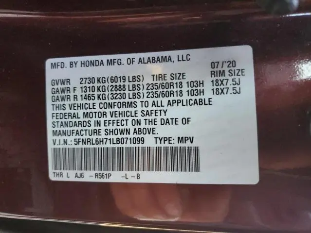 2020 HONDA ODYSSEY EXL  