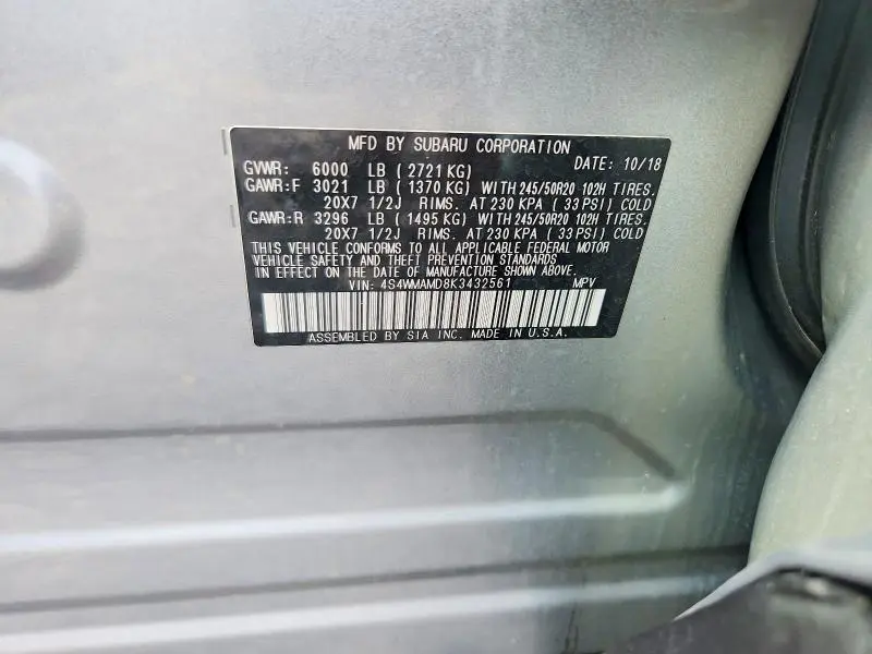 2019 SUBARU ASCENT LIMITED  