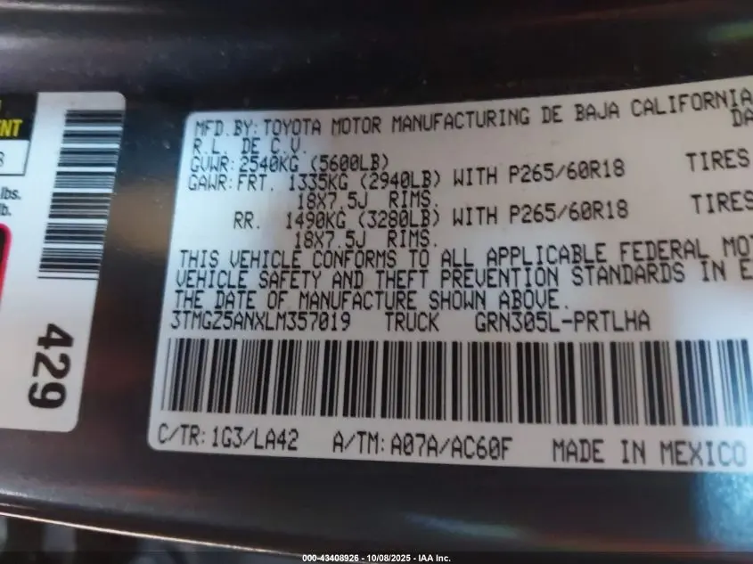 2020 TOYOTA TACOMA LIMITED