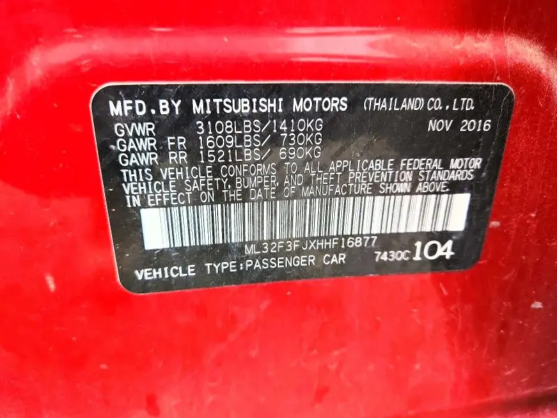 2017 MITSUBISHI MIRAGE G4 ES  