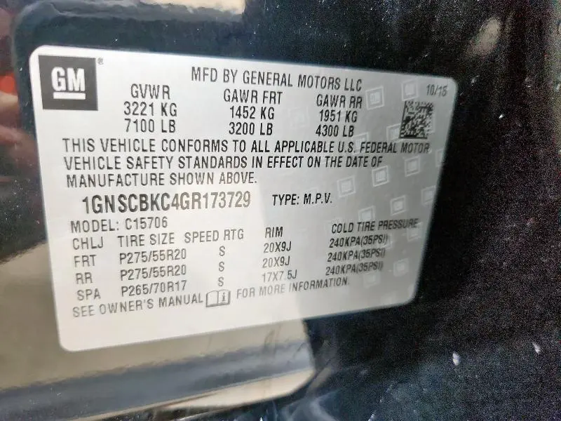 2016 CHEVROLET TAHOE C1500 LT  