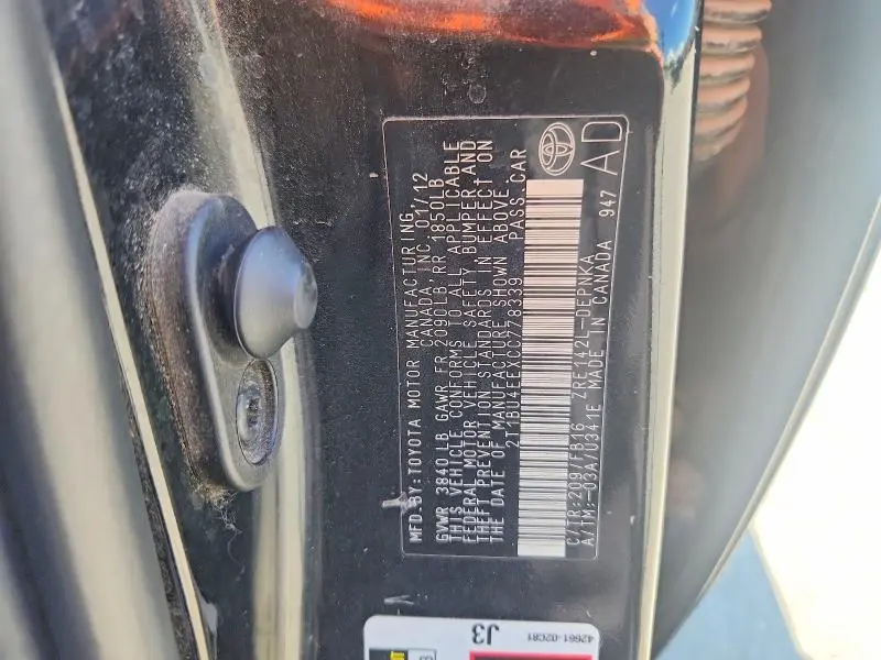 2012 TOYOTA COROLLA LE  