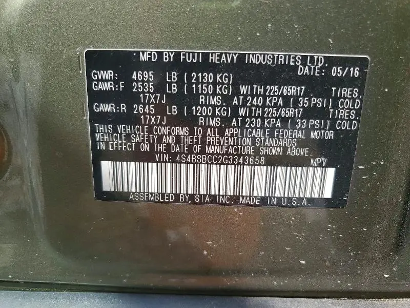 2016 SUBARU OUTBACK 2.5I PREMIUM  